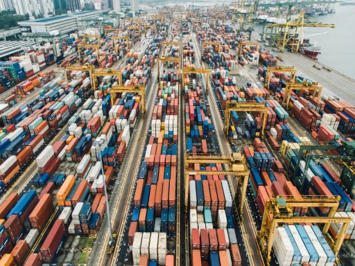 aerial photo of cargo crates