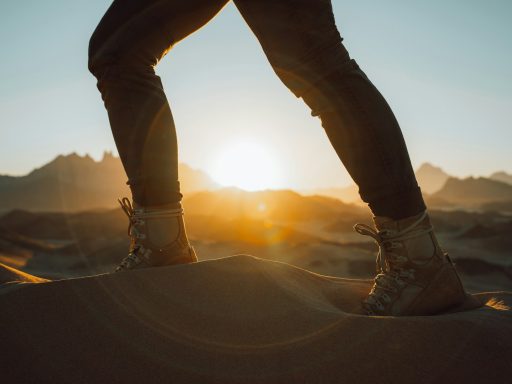 a person standing on top of a sand dune