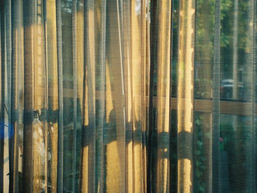sunlight reflecting on yellow window curtain